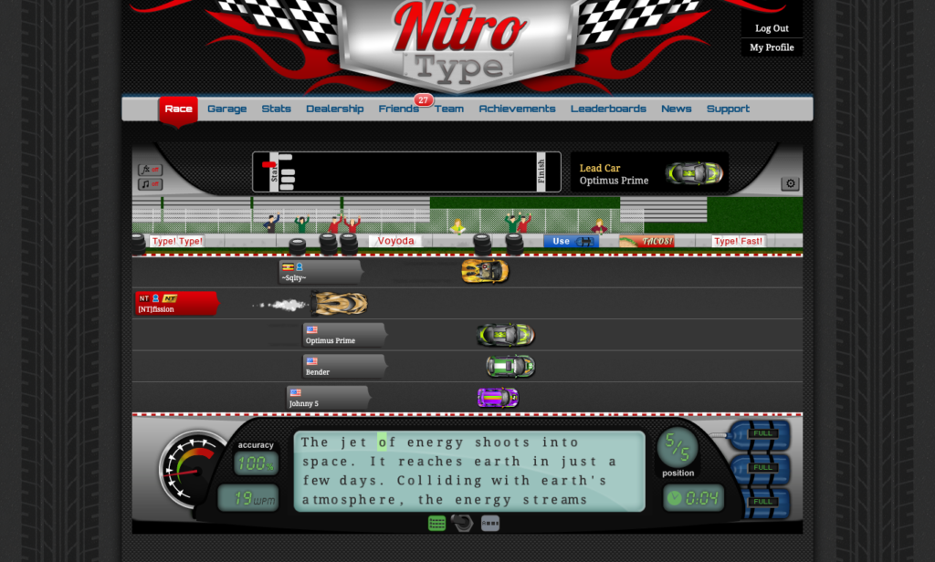 Nitro Type - eRacer - Race 200 Times in a Session with a Back to School Car  😎