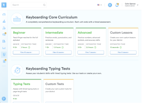 Captura de pantalla del plan de estudios en el portal de profesores de Typing.com