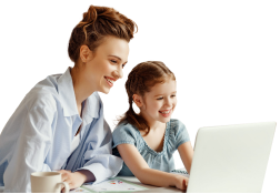 Mother and daughter homeschooling on a laptop, using Typing.com together